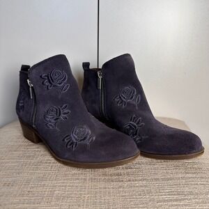 Lucky Brand Women's Suede Embroidered‎ Rose Ankle Booties Boots Size 6.5M